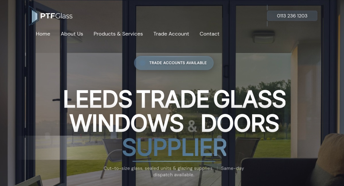 PTF Glass website, Glazing, built by PhD Networks