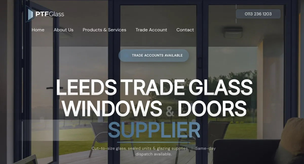 PTF Glass website, Glazing, built by PhD Networks